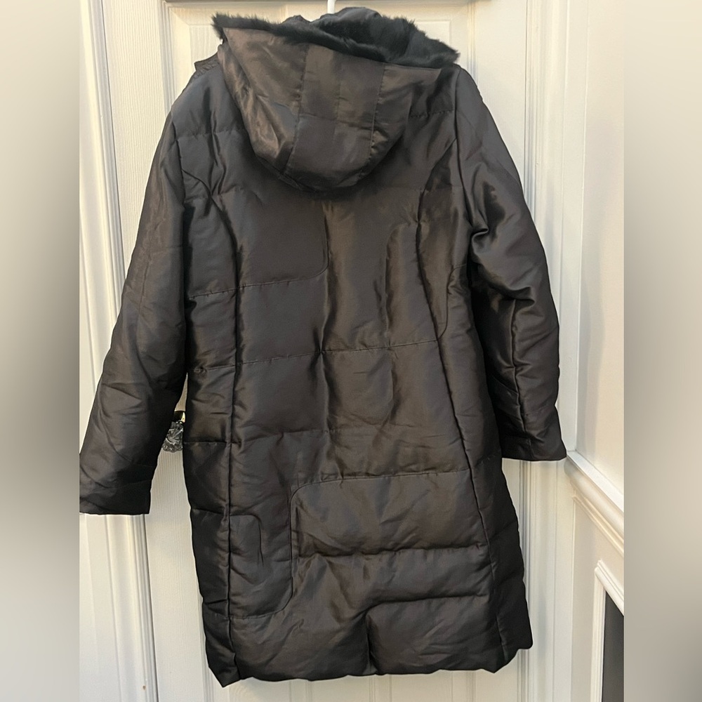 M Collection Dark Puffer Coat with Fur Trim - Picture 7 of 13